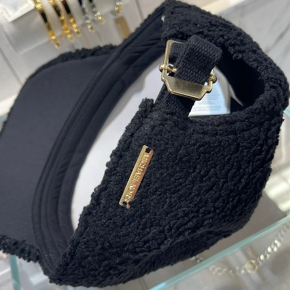 Michael Kors MK Logo Hat Sherpa Adjustable Cap OS Black NWT